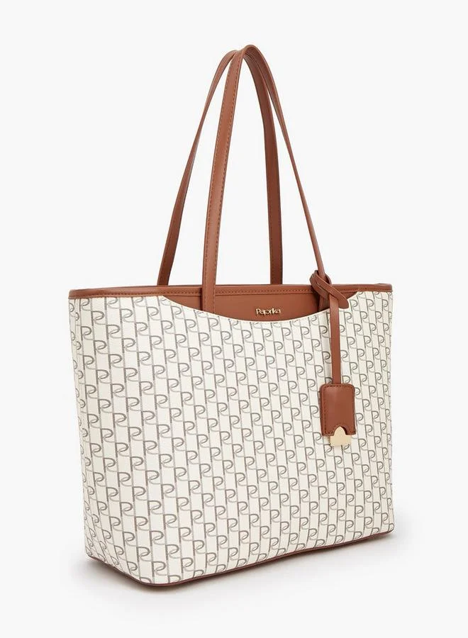 بابريكا Monogram Print Tote Bag With Double Handles